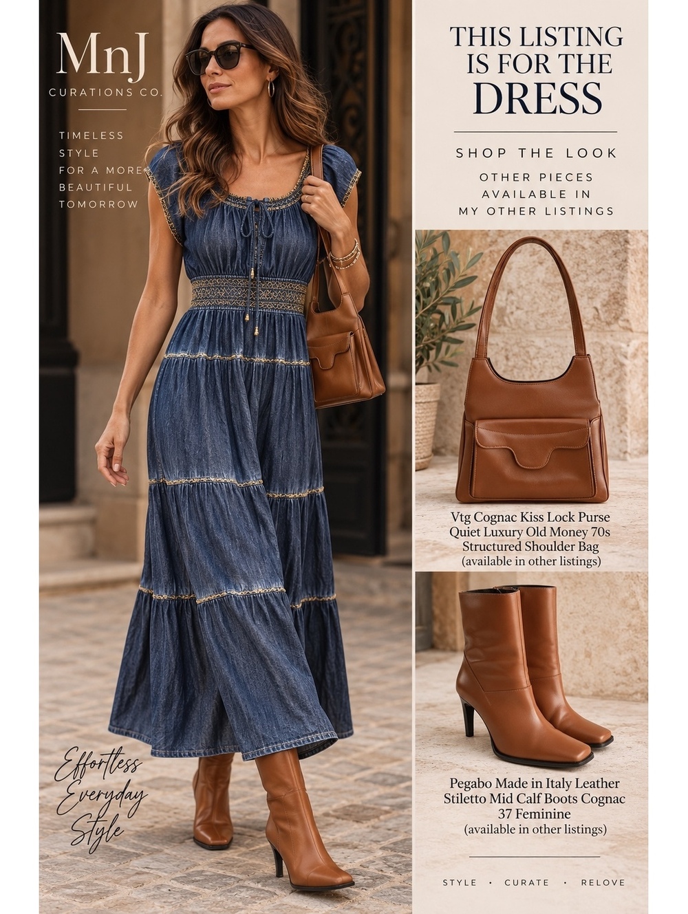 Indigo & Lace 100% Cotton Smocked Tiered Boho Maxi Dress Blue Petite L